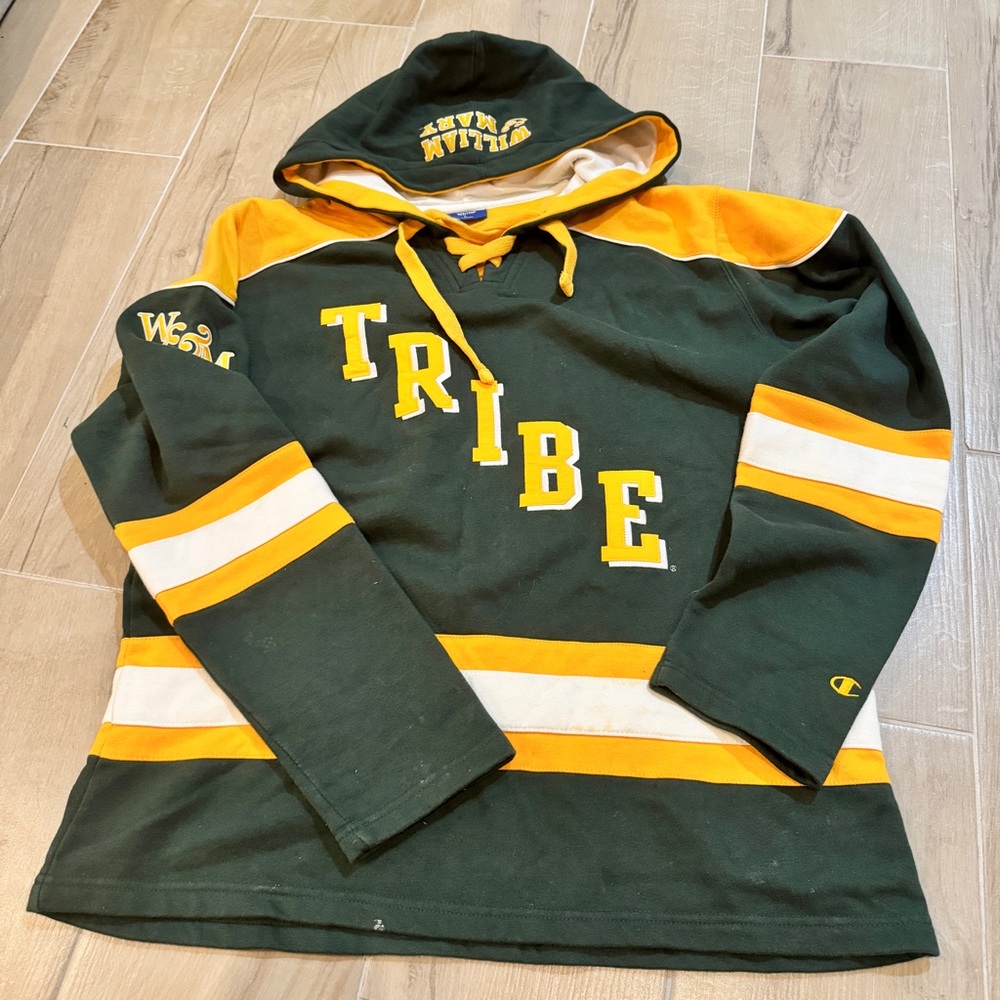 William & Mary Champion Tribe Hockey Hoodie in Green and Yellow
